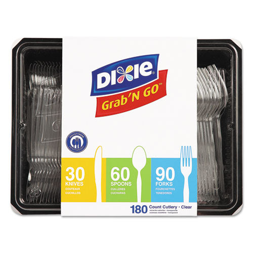 Image of Dixie® Heavyweight Polystyrene Cutlery, Fork/Knife/Spoon, Plastic, Clear, 180/Pack, 10 Packs/Carton