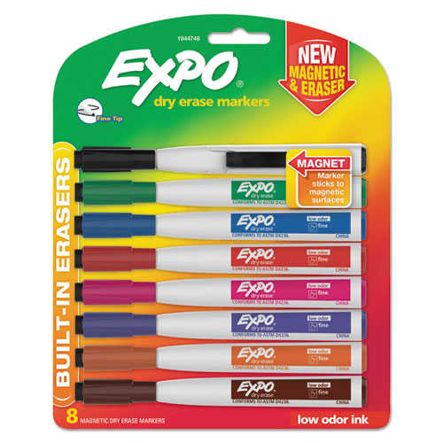 Image of EXPO® Magnetic Dry Erase Marker, Fine Bullet Tip, Assorted Colors, 8/pack