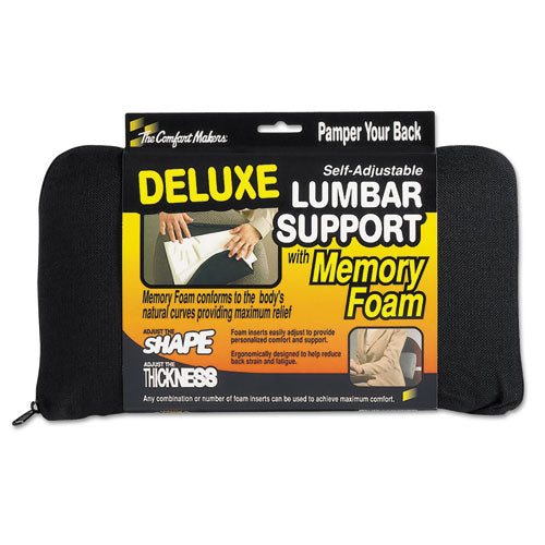 Image of Master Caster® The Comfortmakers Deluxe Lumbar Support Cushion, Memory Foam, 12.5 X 2.5 X 7.5, Black