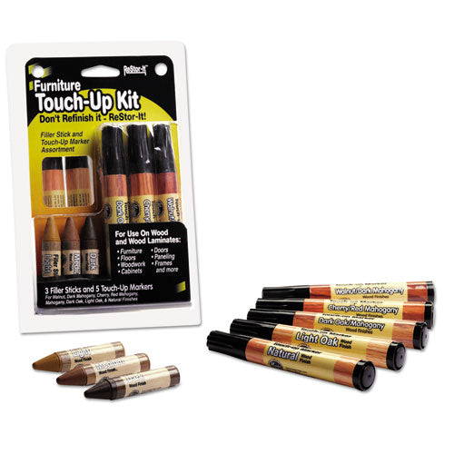 Image of Master Caster® ReStor-It Furniture Touch-Up Kit with (5) Woodgrain Markers, (3) Filler Sticks, 4.25 x 0.38 x 6.75