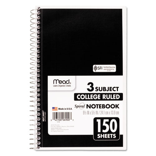 Image of Mead® Spiral Notebook, 3-Subject, Medium/College Rule, Randomly Assorted Cover Color, (150) 9.5 x 5.5 Sheets