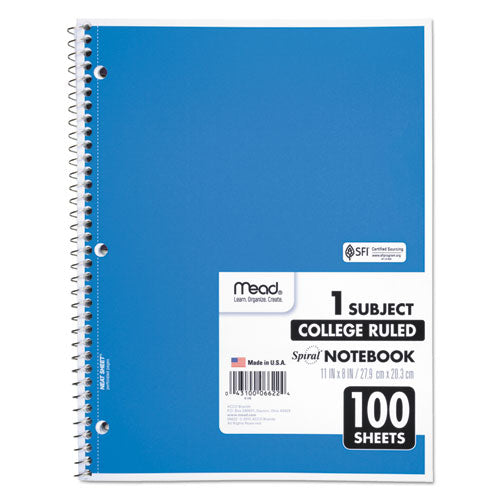 Image of Mead® Spiral Notebook, 1-Subject, Medium/College Rule, Randomly Assorted Cover Color, (100) 11 x 8 Sheets