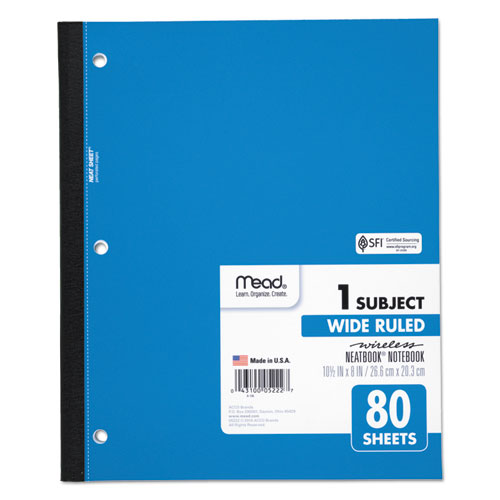 Image of Mead® Wireless Neatbook Notebook, 1-Subject, Wide/Legal Rule, Randomly Assorted Cover Color, (80) 10.5 x 8 Sheets