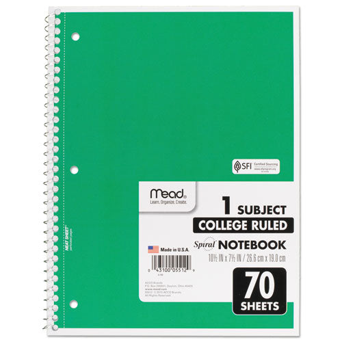 Image of Mead® Spiral Notebook, 1-Subject, Medium/College Rule, Randomly Assorted Cover Color, (70) 10.5 x 7.5 Sheets
