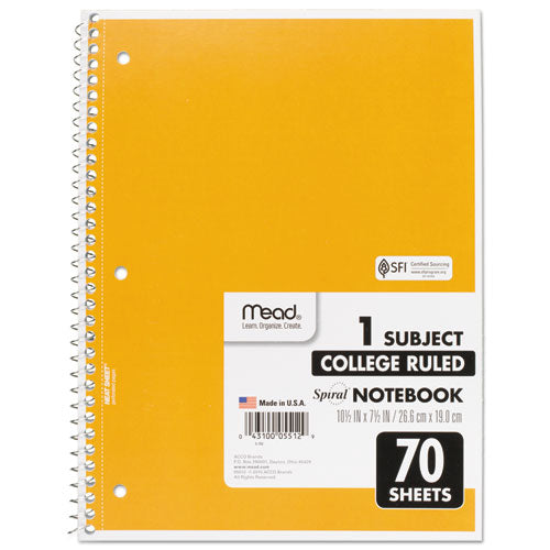 Image of Mead® Spiral Notebook, 1-Subject, Medium/College Rule, Randomly Assorted Cover Color, (70) 10.5 x 7.5 Sheets