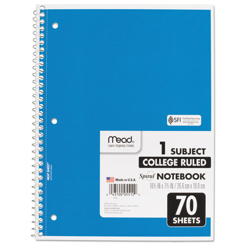 Image of Mead® Spiral Notebook, 1-Subject, Medium/College Rule, Randomly Assorted Cover Color, (70) 10.5 x 7.5 Sheets