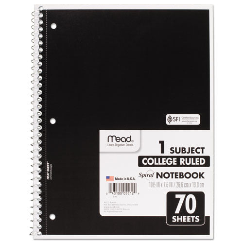 Image of Mead® Spiral Notebook, 1-Subject, Medium/College Rule, Randomly Assorted Cover Color, (70) 10.5 x 7.5 Sheets