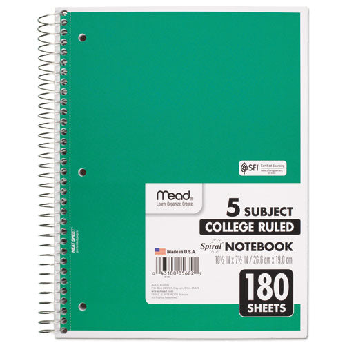 Image of Mead® Spiral Notebook, 5-Subject, Medium/College Rule, Randomly Assorted Cover Color, (180) 10.5 x 8 Sheets
