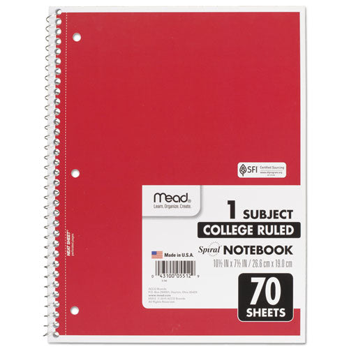 Image of Mead® Spiral Notebook, 1-Subject, Medium/College Rule, Randomly Assorted Cover Color, (70) 10.5 x 7.5 Sheets
