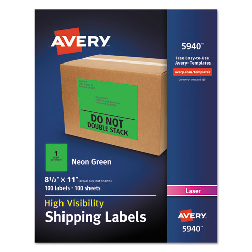 Image of Avery® High-Visibility Permanent Laser ID Labels, 8.5 x 11, Neon Green, 100/Box