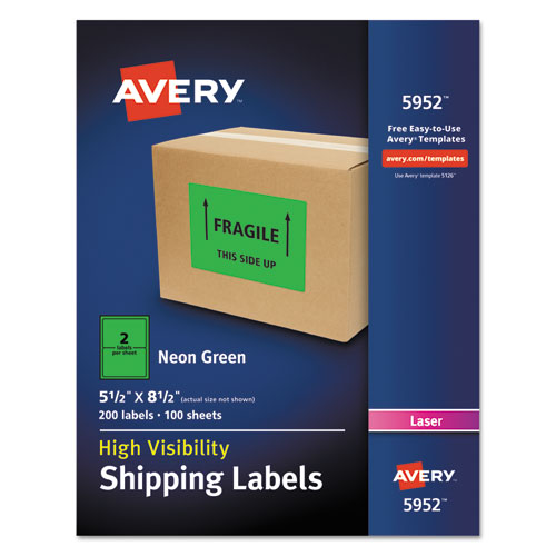 Image of Avery® High-Visibility Permanent Laser ID Labels, 5.5 x 8.5, Neon Green, 200/Box