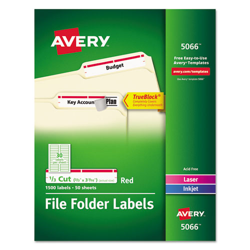 Image of Avery® Permanent Trueblock File Folder Labels With Sure Feed Technology, 0.66 X 3.44, White, 30/sheet, 50 Sheets/box