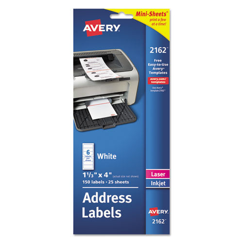 Image of Avery® Mini-Sheets Mailing Labels, Inkjet/laser Printers, 1 X 2.63, White, 8/sheet, 25 Sheets/pack