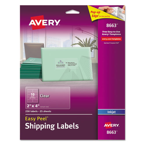 Image of Avery® Matte Clear Easy Peel Mailing Labels W/ Sure Feed Technology, Inkjet Printers, 2 X 4, Clear, 10/sheet, 25 Sheets/pack