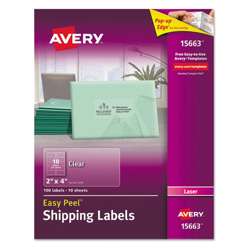 Image of Avery® Matte Clear Easy Peel Mailing Labels W/ Sure Feed Technology, Laser Printers, 2 X 4, Clear, 10/sheet, 10 Sheets/pack
