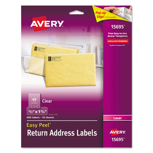 Image of Avery® Matte Clear Easy Peel Mailing Labels W/ Sure Feed Technology, Laser Printers, 0.66 X 1.75, Clear, 60/sheet, 10 Sheets/pack