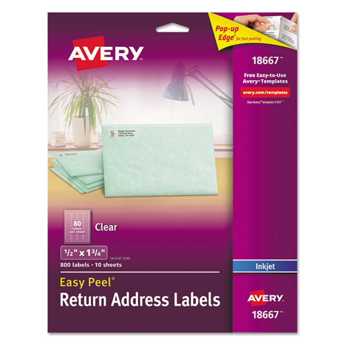 Image of Avery® Matte Clear Easy Peel Mailing Labels W/ Sure Feed Technology, Inkjet Printers, 0.5 X 1.75, Clear, 80/Sheet, 10 Sheets/Pack