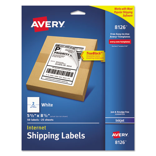 Image of Avery® Shipping Labels W/ Trueblock Technology, Inkjet Printers, 5.5 X 8.5, White, 2/sheet, 25 Sheets/pack