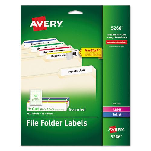 Image of Avery® Permanent Trueblock File Folder Labels With Sure Feed Technology, 0.66 X 3.44, White, 30/sheet, 25 Sheets/pack