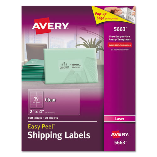 Image of Avery® Matte Clear Easy Peel Mailing Labels W/ Sure Feed Technology, Laser Printers, 2 X 4, Clear, 10/sheet, 50 Sheets/box