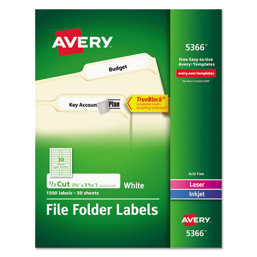 Image of Avery® Permanent Trueblock File Folder Labels With Sure Feed Technology, 0.66 X 3.44, White, 30/sheet, 50 Sheets/box