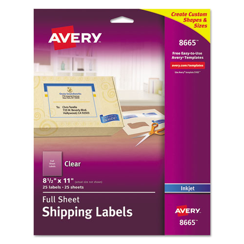 Image of Avery® Matte Clear Shipping Labels, Inkjet Printers, 8.5 X 11, Clear, 25/pack