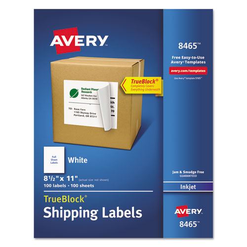Image of Avery® Shipping Labels With Trueblock Technology, Inkjet Printers, 8.5 X 11, White, 100/box