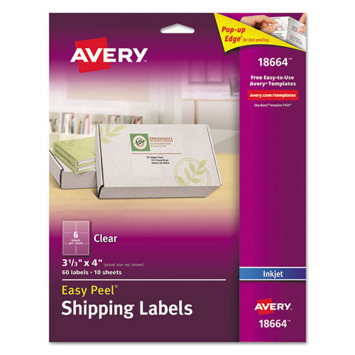 Image of Avery® Matte Clear Easy Peel Mailing Labels W/ Sure Feed Technology, Inkjet Printers, 3.33 X 4, Clear, 6/sheet, 10 Sheets/pack