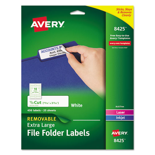Image of Avery® Removable File Folder Labels With Sure Feed Technology, 0.94 X 3.44, White, 18/sheet, 25 Sheets/pack
