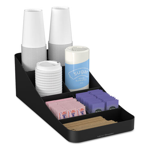 Image of Mind Reader Trove Seven-Compartment Coffee Condiment Organizer, 7.75 x 16 x 5.25, Black