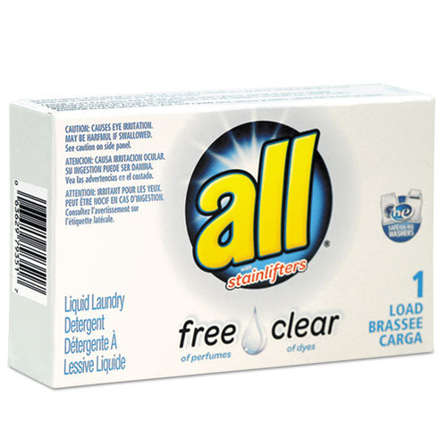 Image of All® Free Clear He Liquid Laundry Detergent, Unscented, 1.6 Oz Vend-Box, 100/carton