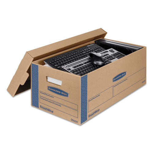 Image of Bankers Box® SmoothMove Prime Moving/Storage Boxes, Lift-Off Lid, Half Slotted Container, Small, 12" x 24" x 10", Brown/Blue, 8/Carton