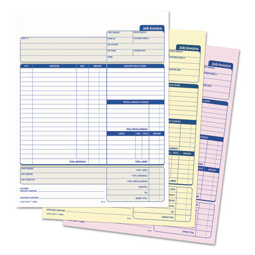 Image of TOPS Job Invoice, Snap-Off Triplicate Form, Three-Part Carbonless, 8.5 x 11.63, 50 Forms Total