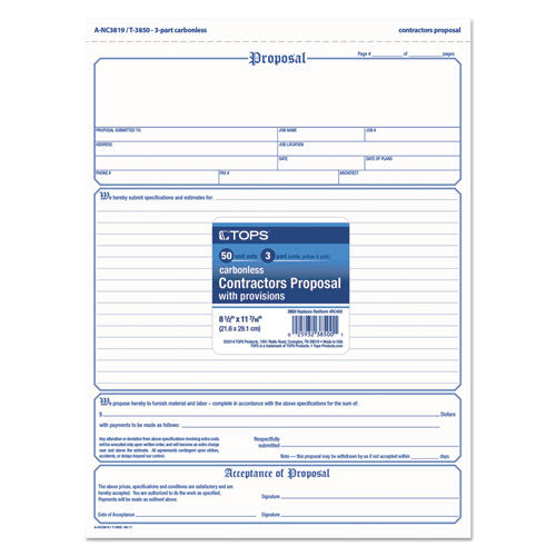 Image of TOPS Proposal Form, Three-Part Carbonless, 11 x 8.5, 50 Forms Total