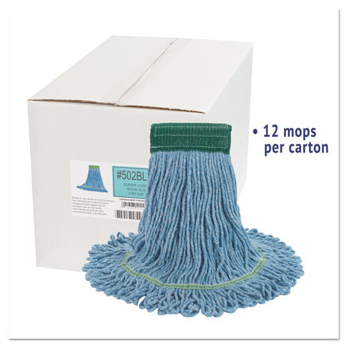 Image of Boardwalk® Super Loop Wet Mop Head, Cotton/synthetic Fiber, 5" Headband, Medium Size, Blue, 12/carton