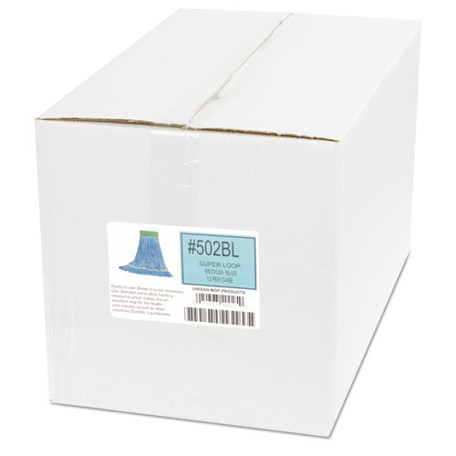 Image of Boardwalk® Super Loop Wet Mop Head, Cotton/synthetic Fiber, 5" Headband, Medium Size, Blue, 12/carton
