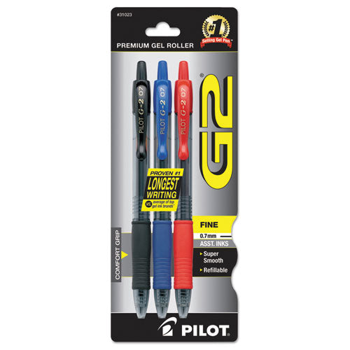 Image of Pilot® G2 Premium Gel Pen, Retractable, Fine 0.7 mm, Assorted Ink and Barrel Colors, 3/Pack