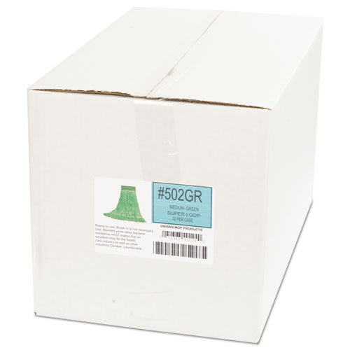 Image of Boardwalk® Super Loop Wet Mop Head, Cotton/synthetic Fiber, 5" Headband, Medium Size, Green, 12/carton