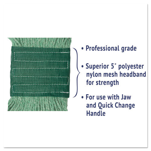 Image of Boardwalk® Super Loop Wet Mop Head, Cotton/synthetic Fiber, 5" Headband, Medium Size, Green, 12/carton