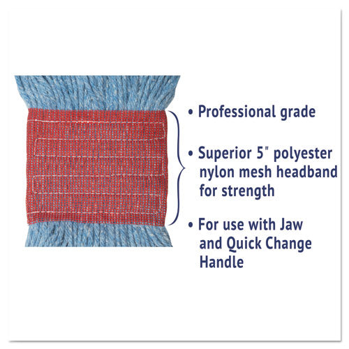Image of Boardwalk® Super Loop Wet Mop Head, Cotton/synthetic Fiber, 5" Headband, Large Size, Blue, 12/carton