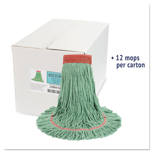Image of Boardwalk® Super Loop Wet Mop Head, Cotton/synthetic Fiber, 5" Headband, Large Size, Green, 12/carton