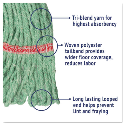 Image of Boardwalk® Super Loop Wet Mop Head, Cotton/synthetic Fiber, 5" Headband, Large Size, Green, 12/carton