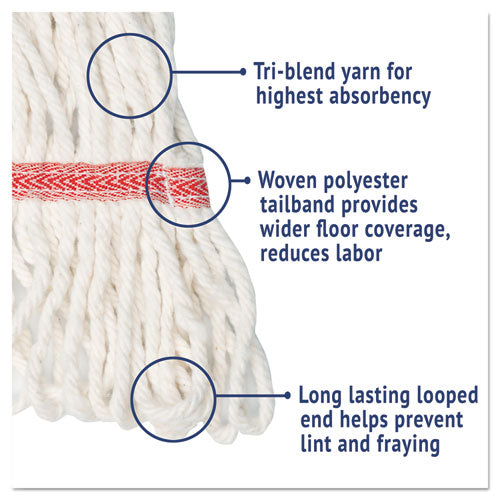 Image of Boardwalk® Super Loop Wet Mop Head, Cotton/synthetic Fiber, 5" Headband, Large Size, White, 12/carton