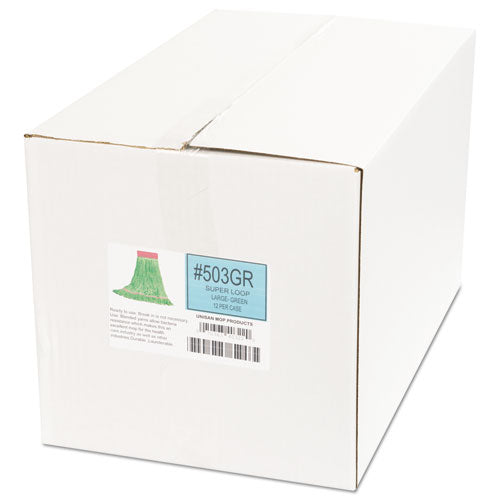 Image of Boardwalk® Super Loop Wet Mop Head, Cotton/synthetic Fiber, 5" Headband, Large Size, Green, 12/carton