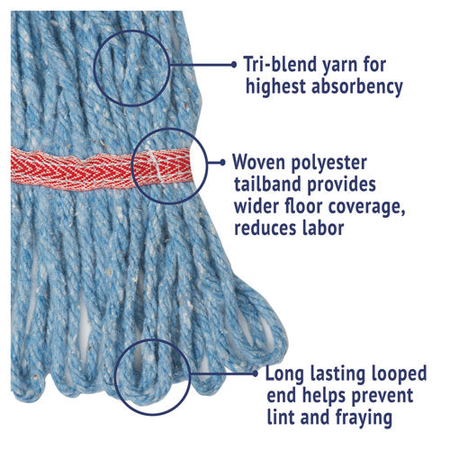 Image of Boardwalk® Super Loop Wet Mop Head, Cotton/synthetic Fiber, 5" Headband, Large Size, Blue, 12/carton