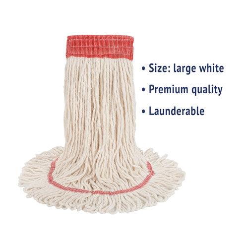 Image of Boardwalk® Super Loop Wet Mop Head, Cotton/synthetic Fiber, 5" Headband, Large Size, White, 12/carton