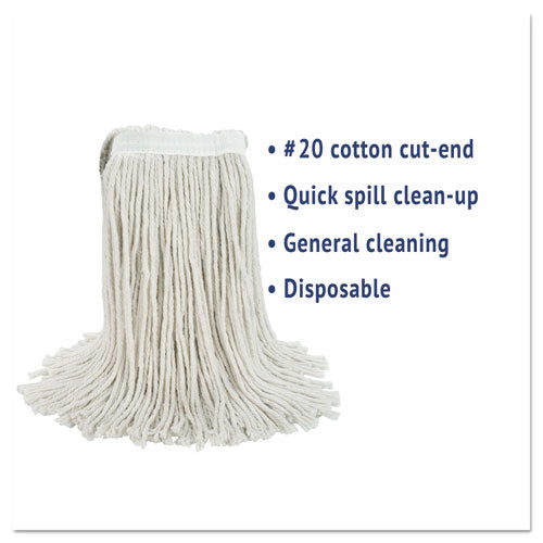 Image of Boardwalk® Cut-End Wet Mop Head, Cotton, White, #20, 12/carton