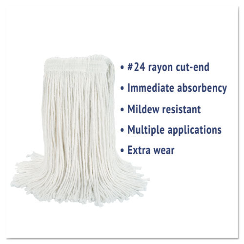 Image of Boardwalk® Cut-End Wet Mop Head, Rayon, No. 24, White, 12/carton