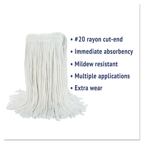 Image of Boardwalk® Cut-End Wet Mop Head, Rayon, No. 20, White, 12/carton