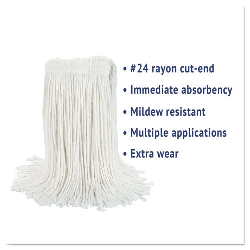 Image of Boardwalk® Cut-End Wet Mop Head, Rayon, No. 24, White